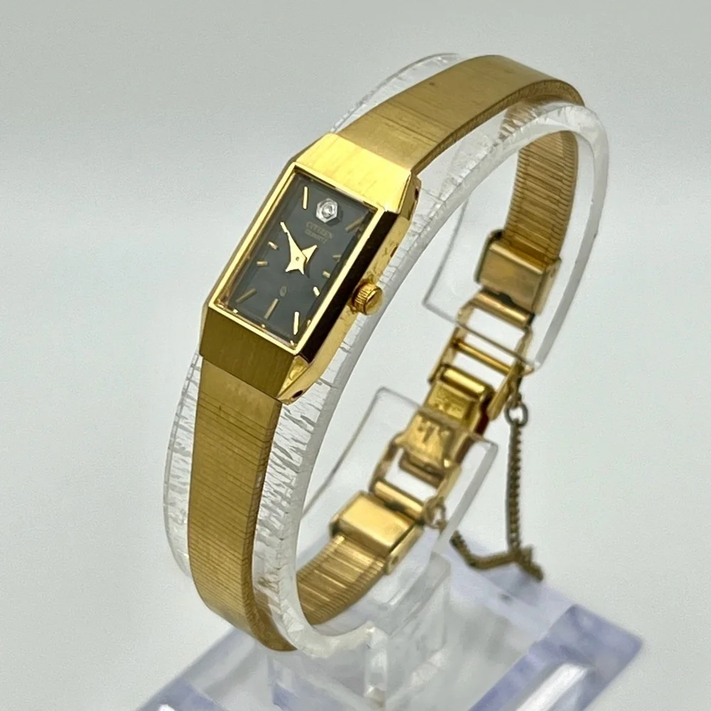 Vintage Citizen CQ Gold Plated  Diamond  Rectangular  Ladies Watch Working